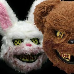 Party Masks 2Pcs Halloween Bloody Head Cover Bear Cosplay Mask Carnival Costume Headgear Prop Handmade Dance Horror