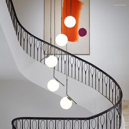 Pendant Lamps Modern Simple Staircase Chandelier Nordic Led Ball Villa Attic Lamp Living Room Bedroom Kitchen Family Life Lighting