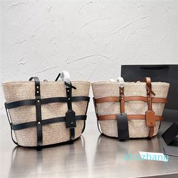 Plain Totes Handbag Rivet Shoulder Bags Straw Shopping Bag Matte Deerskin Thread Letter Hardware Large Capacity Two Belt Strap Inside Pocket