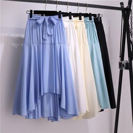 Skirts Mayata Cotton Midi Skirt Women 2022 Summer Korean Elegant Blue White Black High Waist Sun Long Pleated Female