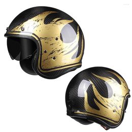 Helmets de motocicleta Casco abierto Casco Fibra de carbono Motorbicleta de casco 3/4 Jet con Sun Visor Half Shied Cafe Racer