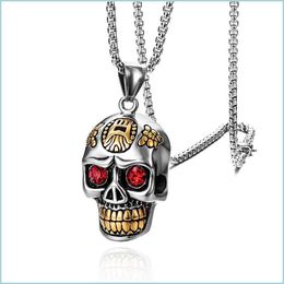 Pendant Necklaces Pendant Necklaces Punk Stainless Steel Fashionable Jewelry Sier Gothic Skeleton Necklace Diamond Eyes Gold Trendy Dhpkh