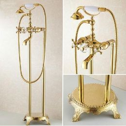 Bathroom Shower Sets Bathtub Faucets Gold Floor Stand Telephone Type Bath Mixer Brass Set Luxury Tap HJ-5028K