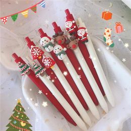 Kawaii Christmas Gel Pen Cute Tree Reindeer Black School 0.5mm Santa Neutral Box Stationary Pens Supplies Gift Of Y2C3