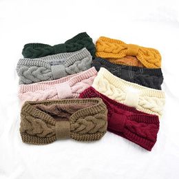 Autumn Winter Solid Color Twist Bow Knitted Headband For Women Furry Fleece Lined Elastic Hair Band Ear Warmers Yoga Headwrap