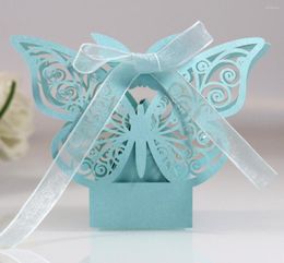 Gift Wrap 10pcs Butterfly Laser Cut Hollow Carriage Favours Gifts Box Candy Boxes With Ribbon Baby Shower Wedding Party Supplies