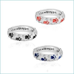 Band Rings Fashion Metal Rhinestone Hand Stamped Paw Printwhen I Am With My Petdog Animal Pet Rings Foot Print Drop Delivery 2022 Je Dhlhg
