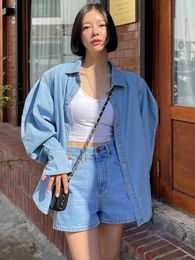 Women's Blouses Korean Turn Down Collar Long Sleeve Denim Shirts For Women Simple Loose Casual Vintage Blouse Spring Autumn 2022 Chic Blusas