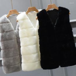 Women's Fur Faux Vest Jacket Coat Women Winter Thick Warm Outerwear Overcoat Parka Sleeveless V-Neck Short Waistcoat Plus Size 4X 7Q2214