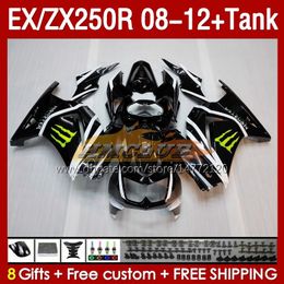 &Tank OEM Fairings For KAWASAKI NINJA ZX-250 ZX250 EX250 R ZX250R 08 09 10 2011 2012 163No.217 EX ZX 250R EX250R ZX-250R 2008 2009 2010 11 12 Injection Fairing black glossy