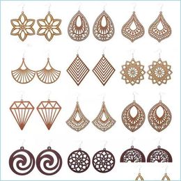 Charm Fashion Designer Geometric Wood Charm Earrings For Women Trendy Natural Wooden Statement Handmade African Jewelry Wholesale Dr Dhmbk