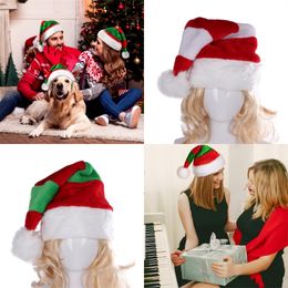 Xmas Party Hats Red white stripe Adult Children's Plush Christmas Hat red-black Santa Claus Cap Christmas-decorations by sea T9I002123