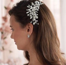 Vintage Wedding Bridal Pearls Hair Comb Crystal Rhinestone Tiara Headpiece Hairpin Silver Headdress Party Prom Headdress Ornament
