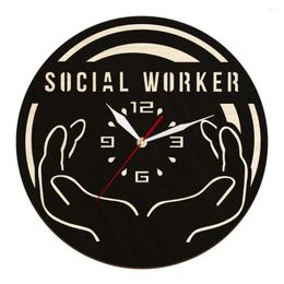 Wall Clocks Social Worker Sign Laser Cut Dual Layers Wooden Clock For Home Office Room Silent Movement Watch Business Appreciation Gift