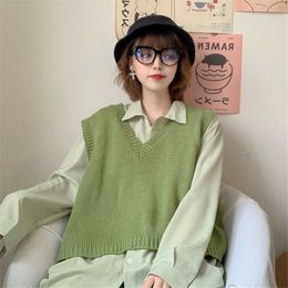 Women's Sweaters 2022 Korean New Loose Teenagers Sweaters Leisure Daily Soft Jumpers Women Short Sweater Vests Solid Basic Simple AllMatch J220915