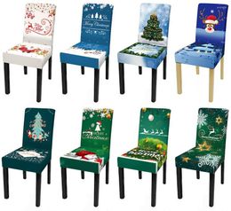 Chair Covers 3D Christmas Tree Stretch Home Decor Cartoon Santa Claus Elk Snowflake Xmas Party Elastic Slipcovers Green