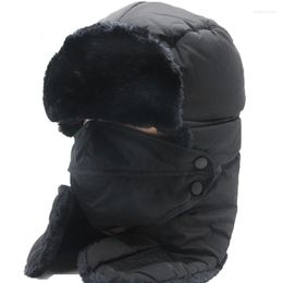 Berets Winter Cotton Fur Unisex Bomber Hats Thicken Keep Warm Earflap Hat Skull Ski Caps Mask Neck Protecting For Women Men