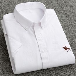 Mens Casual Shirts Cotton No Pocket Horse Embroidery 6XL Shirt For Mens Short Sleeve Oxford Button Up