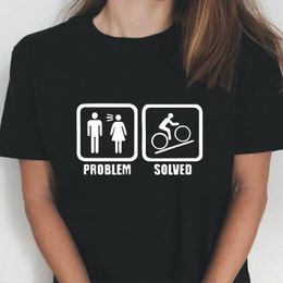 Women's T Shirts Women's T-Shirt MTB Mountain Biker Fashion Bicycle Tee Shirt Femme Funny Cycling Problem Solved Women Tops Casual