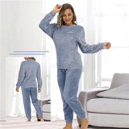 Women's Sleepwear Homewear Women Winter Flannel Pyjama Set Fleece Pyjamas Thick Warm Velvet Female Suit Solid Sweatshirt Pants Pyjama