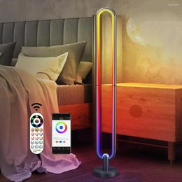 Floor Lamps RGB LED Lamp U-shaped Smart Bluetooth APP Remote Light Bedroom Bedside Decoration Wall Corner Indoor Party