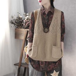 Women's Sweaters Autumn Sweater Vests Womens Vhals Leisure Bags 3XL AlleMatch Hollow Out Elegant Retro Jumper Loose Korean Style Femme new J220915