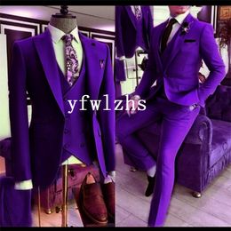 Handsome Groom Tuxedos One Button Man's Suits Peak Lapel Groomsmen Wedding/Prom/Dinner Man Blazer Jacket Pants Vest Tie N0122