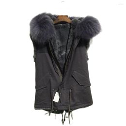 Men's Vests Grey Cotton Shell Fur Vest Ladies Winter&autumn Design Collar Waistcoat Thickness Fake Wear