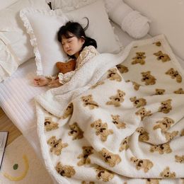 Blankets Soft Blanket Cute Cartoon Kids Bedding Winter Fleece Bear Sofa Throw On Bed Cover Warm Thick Sherpa Student