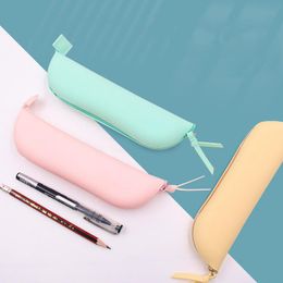 Storage Bags Solid Colour Silicone Pencil Case Cosmetic Case Small Items Storage Stationery Bag RRC691