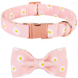 Dog Collars Personalised Pink Summer Collar With Bowtie Daisy Pet For Large Medium Small