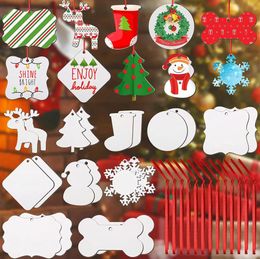 Christmas Sublimation Wooden Blank Pendants Ornament Double-Sided MDF Decorations Pendant Blank Bulk Tree Commemorative Discs Supplies for DIY Decor 1019