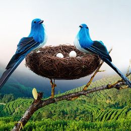 Garden Decorations 1 Set Artificial Feathered Birds & Nest Egg Creative Craft Sculpture Lawn Arts Ornaments Home Decoration