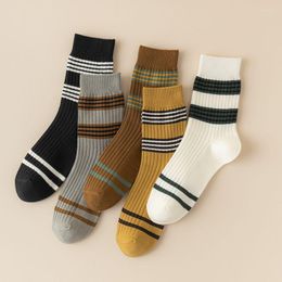 Men's Socks For Men Autumn Winter Cotton Soft Comfortable Striped Breathable Absorb Sweat Mixed-Color Crew Male Casual