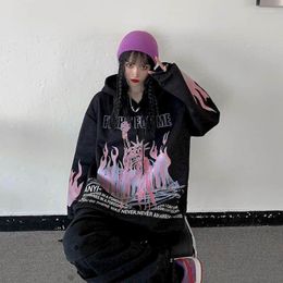 Women's Hoodies 2022 Autumn Winter Women Plus Velvet Long Sleeve Jacket Oversized Sweatshirt Korean Goth Clothes Harajuku Tops Print