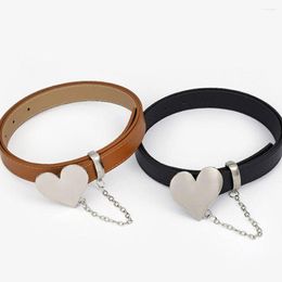 Belts Fashion Solid Color PU Leather Metal Chain Love Heart Shaped Buckle Waistband For Women Clothing Accessories