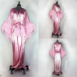 Wraps Women's Bathrobe Feather Full Length Pink Nightgown Pajamas Sleepwear Lingerie Occasions Gowns Housecoat Nightwear Shawl