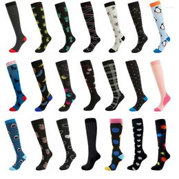 Men's Socks Compression Sports Men And Women Nautical Letters Meteor Snowflake Pineapple Grid Electrocardiogram Basketball Calf