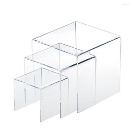 Jewelry Pouches 3 4 5 Inch Square Acrylic 1/8'' Clear Pieces Riser Display Stands Showcase Set To Up Jewerly Or Makeup Products