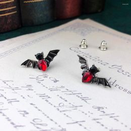 Stud Earrings VamGoth Bat For Women Men Punk Red Crystal Gift Ancient Silver Colour Party Wholesale Jewellery