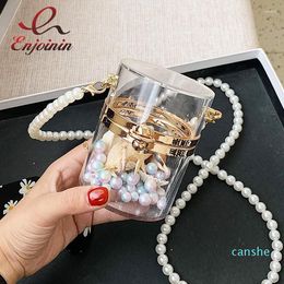 Evening Bags Transparent Cylindrical Acrylic Women Purses And Handbags Shoulder Bag Girl's Crossbody Mini Long Pearl Strap Tote Pouch