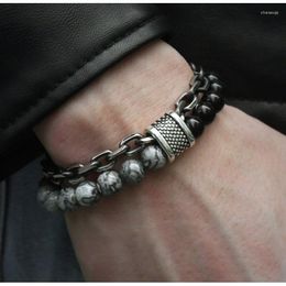 Link Bracelets Men's Fashion Punk Frosted Stone Chain Geometric Bracelet Accessories