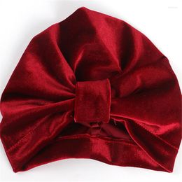 Hats 10pcs 2022 Girls Boho Velvet Bows Knot Turban Beanie Hat Muslim India Bohemian Turbans Cap 9 Colours