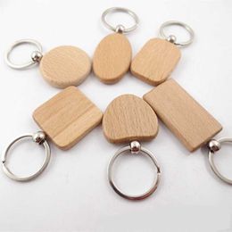 Creative Wooden Keychain Key Chains Round Square Rectangle Shape Blank Wood Key Rings DIY Key Holders Gifts 100pcs DAP505