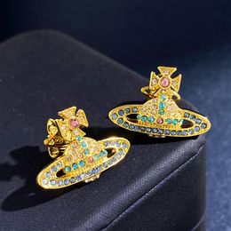 New arrive coloful CZ stud Earring for woman zircon Mosaic claw drilled smooth surface metal shaped stud female Gift