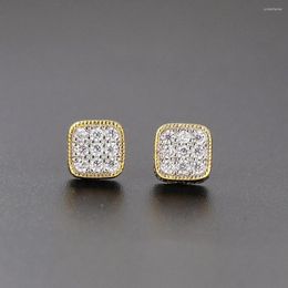 Stud Earrings Hip Hop 8MM Square For Women Men Iced Out Bling Micro Full Pave Rhinestone CZ Stone Earring Trendy Jewellery OHE127