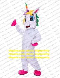 White Unicorn Rainbow Pony Flying Horse Mascot Costume Adult Cartoon Character Outfit Opening Reception Trade Show Fair cx2053