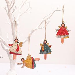 Party Favor Christmas Decorations Angel Dolls Pendant Xmas Tree Hanging Ornaments Handmade Metal Painting New Year Gifts BBB16512