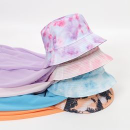 Tie Dye Bucket Hat With Chiffon Hijabs for Women Muslim Cap With Hijab Islam Ready To Wear Woman Scarf Hats Set