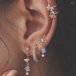 Hoop Earrings 5Pcs Cute Butterfly Set For Women Crystal Opal Circle Clip On No Pierced Boho Jewelry